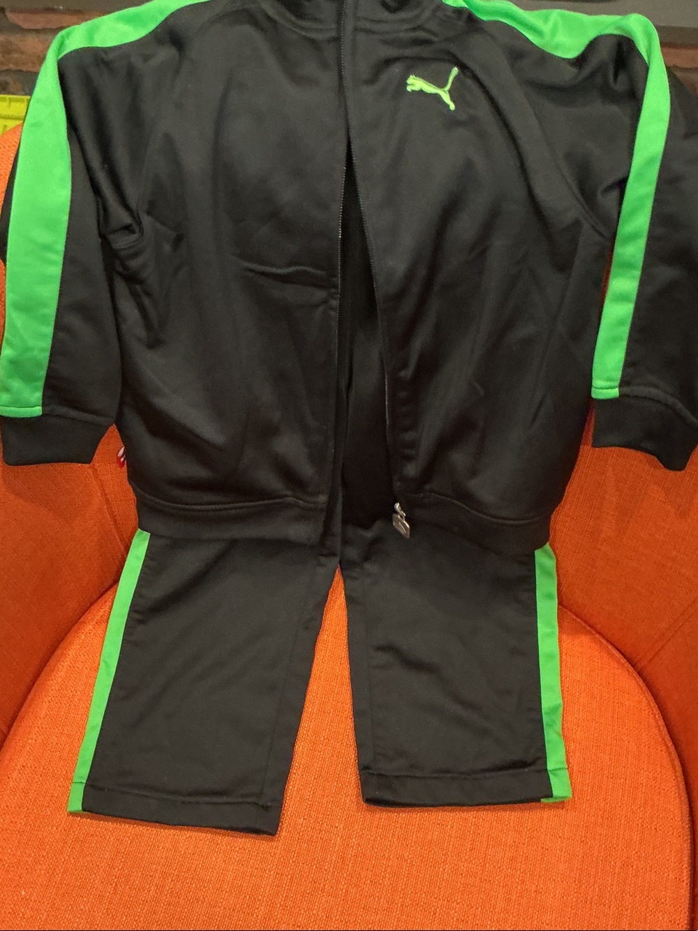 Puma Black Joggers with Bright Green Side Stripes